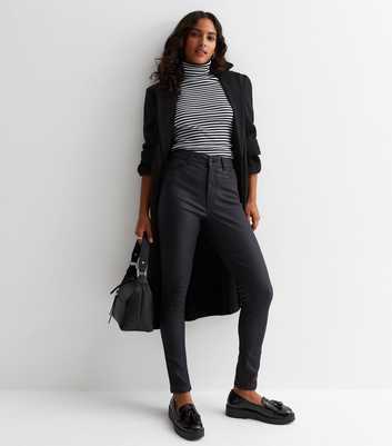 Petite Black Coated Leather-Look Lift & Shape Jenna Skinny Jeans