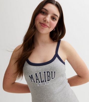 Girls Grey Malibu Strappy Cami Mini Dress New Look