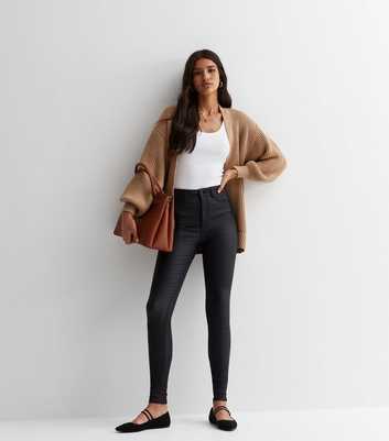 Khaki Coated Leather-Look Mid Rise Lift & Shape Emilee Jeggings