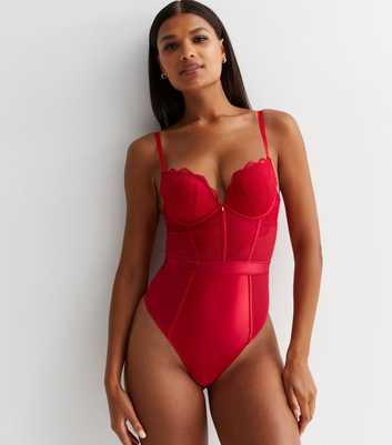 Red Lace Underwired Push Up Bodysuit