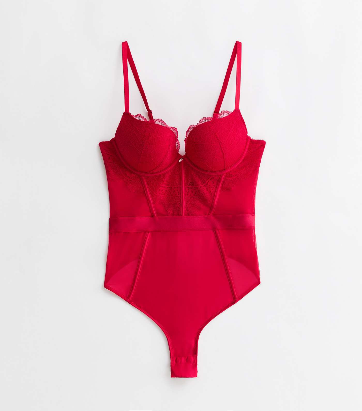 Red Lace Underwired Push Up Bodysuit Image 5