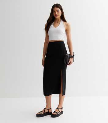 Black Split Hem Midi Skirt