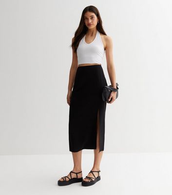 Black midi skirt with side split hotsell