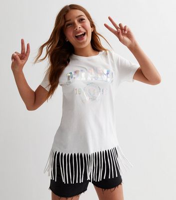 KIDS ONLY White Miami Logo Tassel T-Shirt New Look