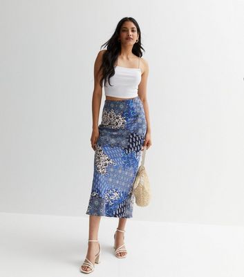 Blue Paisley High Waist Midi Skirt New Look