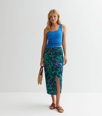Green Paisley Split Hem Sarong Midi Skirt New Look