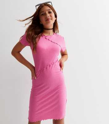 KIDS ONLY Pink Ribbed Short Sleeve Mini Dress