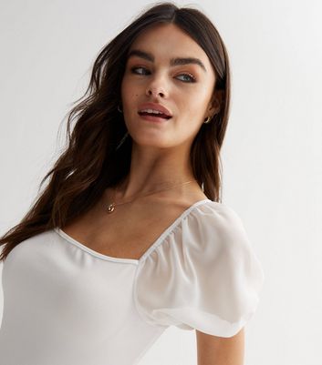 Off White Puff Sleeve Bodysuit New Look