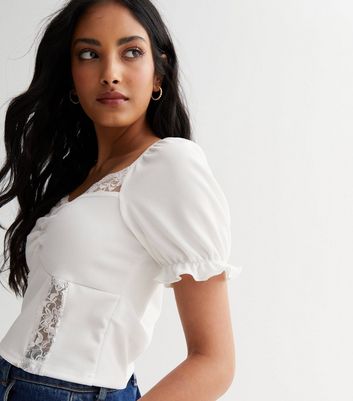 Off White Ribbed Lace Trim Top | New Look