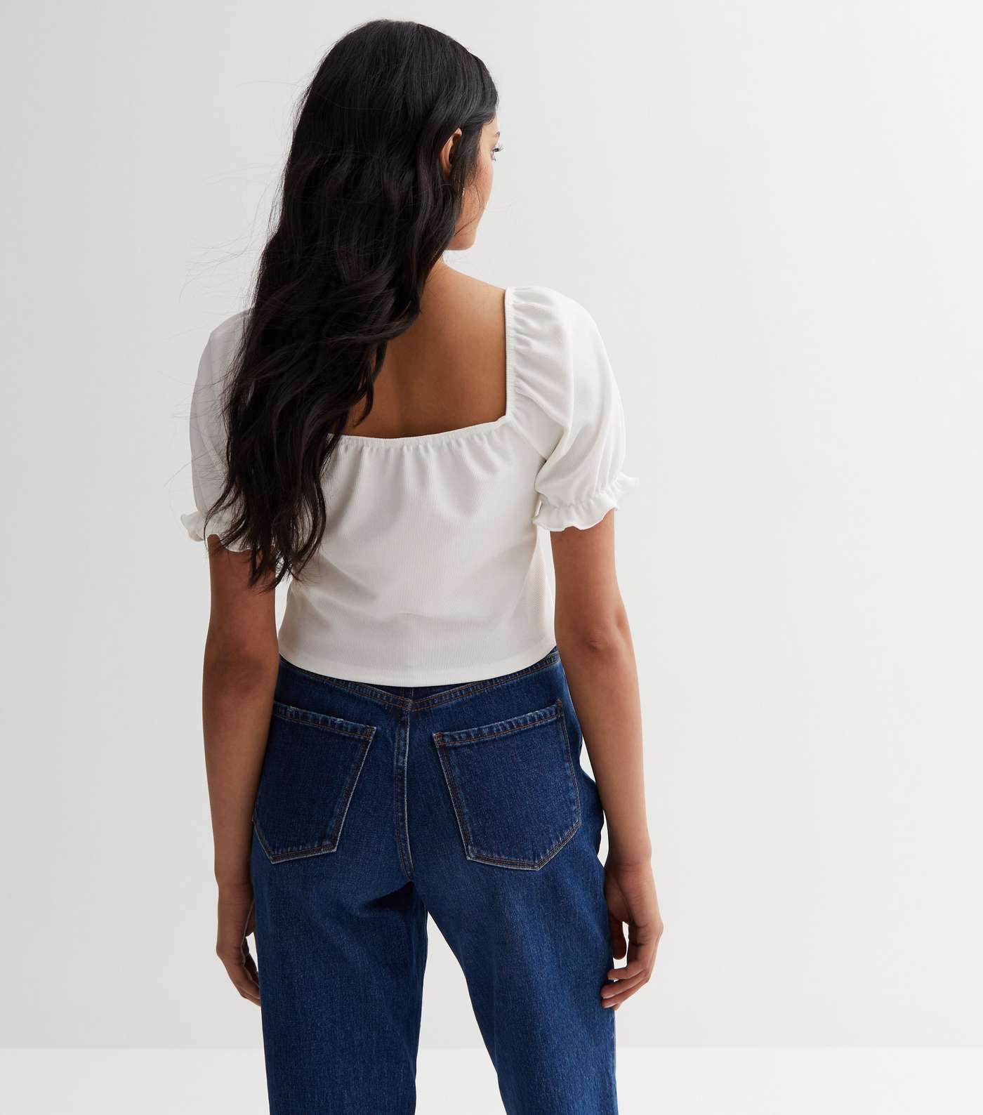 Off White Ribbed Lace Trim Top | New Look