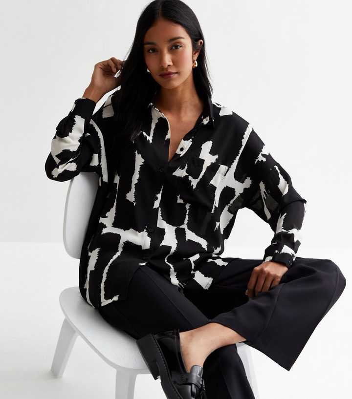 Black Abstract Print Oversized Shirt