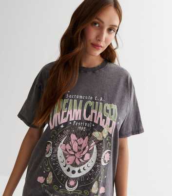 Dark Grey Mystic Acid Wash Dream Chaser Oversized Logo T-Shirt