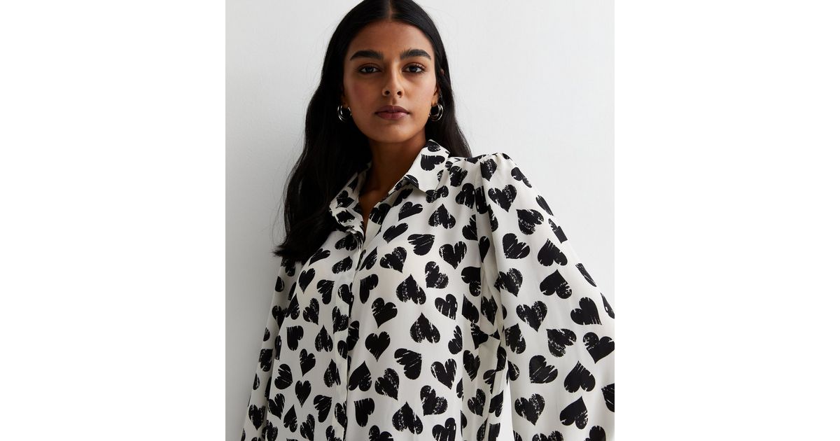 Women White Heart Shaped Print Shirt main image 0