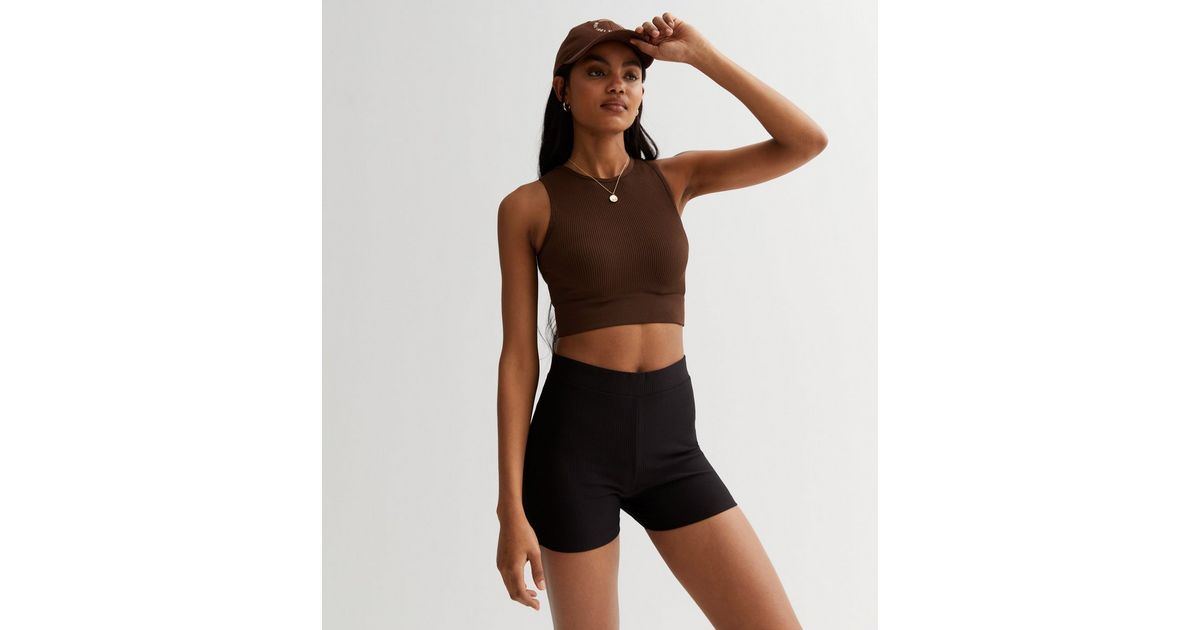 Black Ribbed Micro Cycling Shorts New Look