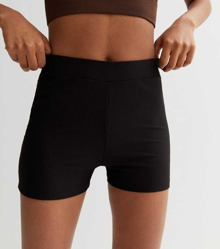 Black Ribbed Micro Cycling Shorts