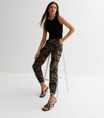 Urban Bliss Olive Camo Cuffed Cargo Trousers