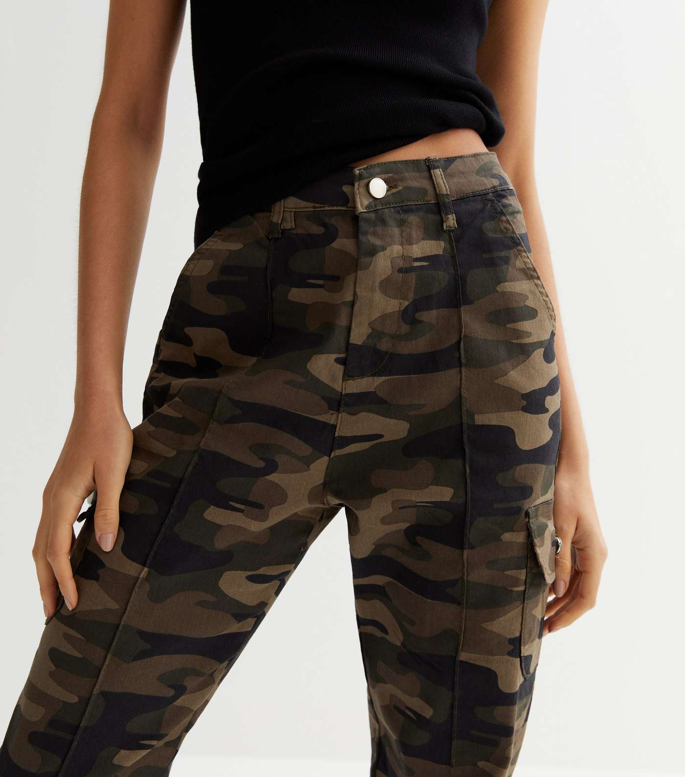 Urban Bliss Olive Camo Cuffed Cargo Trousers Image 3