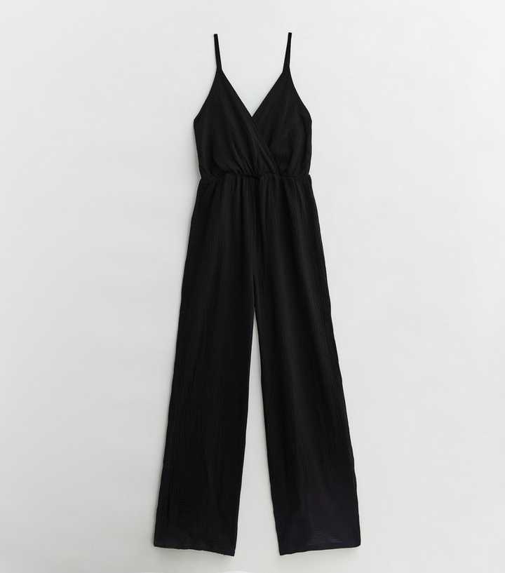 Petite Black Strappy Wrap Jumpsuit