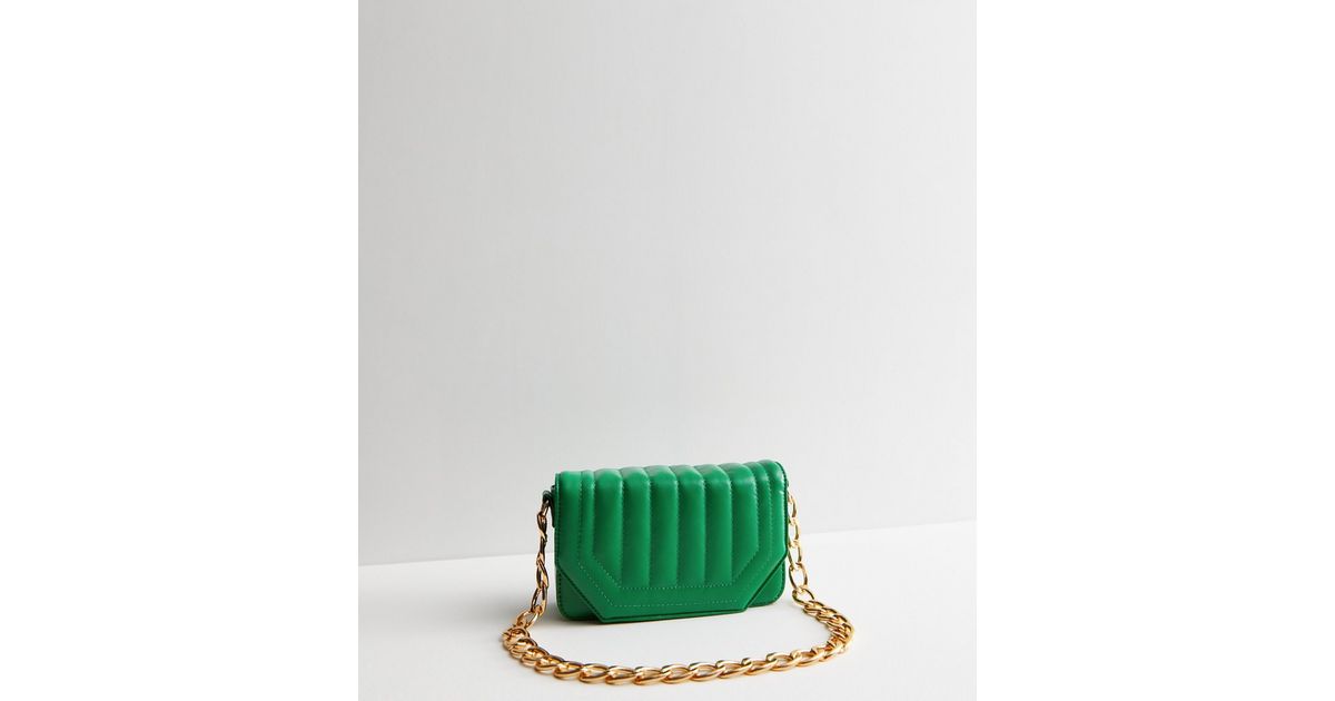 Public Desire Green LeatherLook Shoulder Bag with Chain New Look