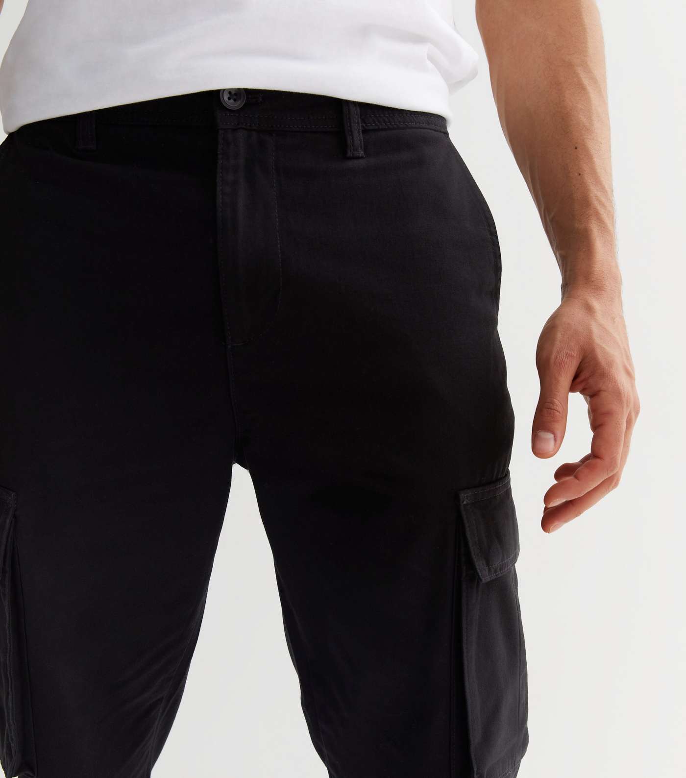 Black Cotton Tapered Cargo Trousers Image 3