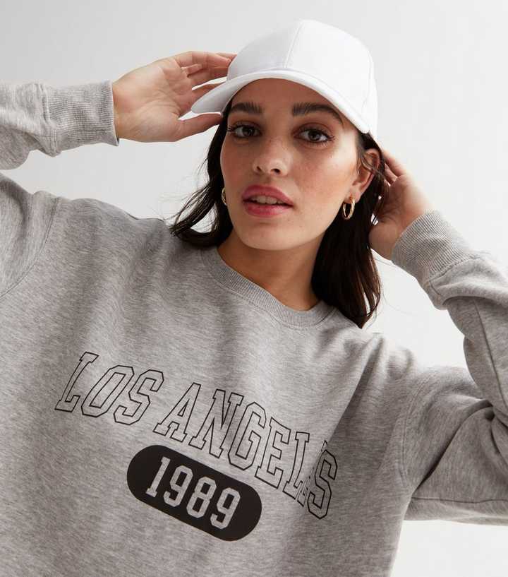 Pale Grey Los Angeles Logo Crop Sweater | New Look