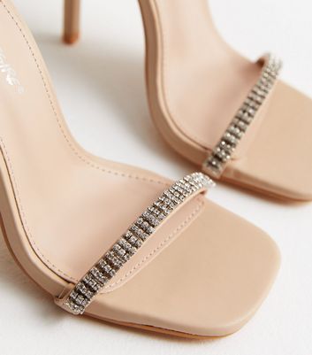 Public Desire Pale Pink Embellished Stiletto Heel Sandals New Look
