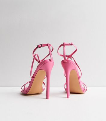 Public Desire Pink Diamanté Strappy Stiletto Heel Sandals | New Look
