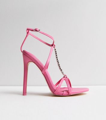 Public Desire Pink Diamante Strappy Stiletto Heel Sandals New Look