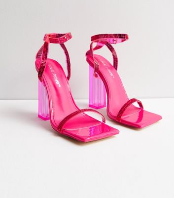 Public Desire Mid Pink Embellished Block Heel Sandals New Look