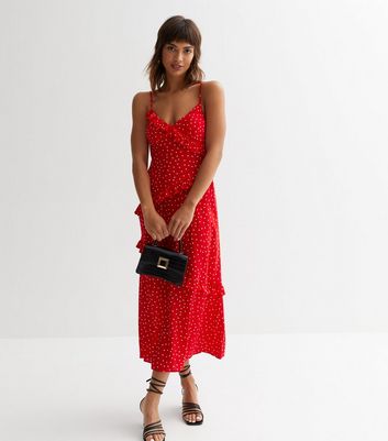 Long red shop strappy dress