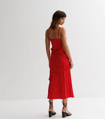 Red Spotty Strappy Midi Dress New Look