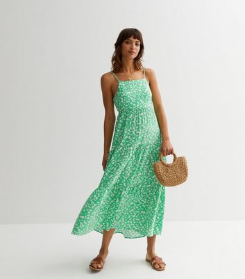 Floral green midi hot sale dress