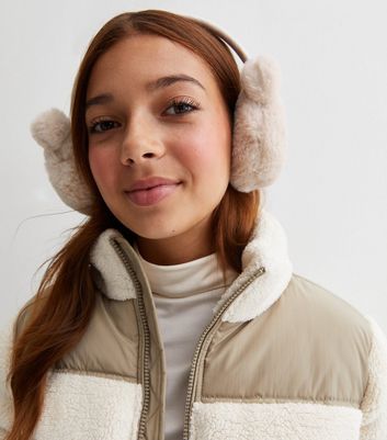 Girls Cream Bear Ear Muffs New Look