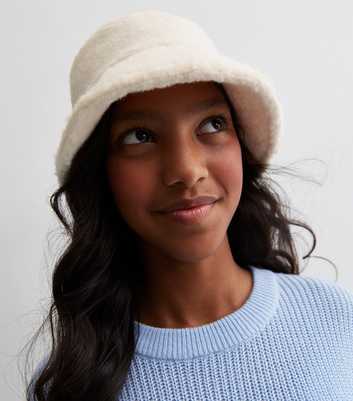 Girls Cream Teddy Bucket Hat