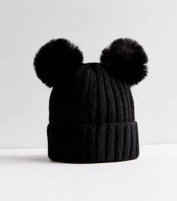 Girls black store bobble hat