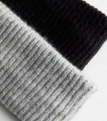 2 Pack Black and Grey Ribbed Knit Headband New Look