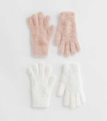 2 Pack Pink and White Eyelash Knit Gloves