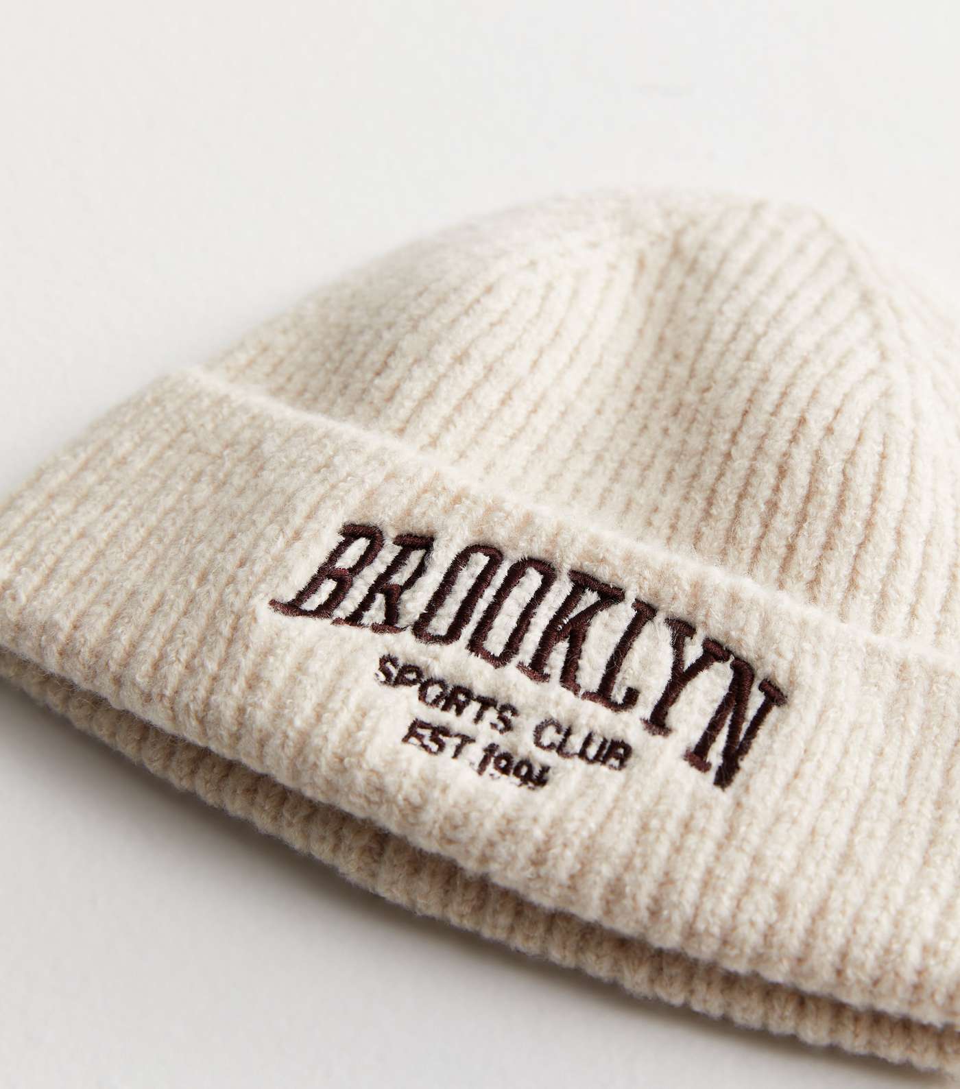 Girls Cream Ribbed Knit Brooklyn Logo Beanie Image 3
