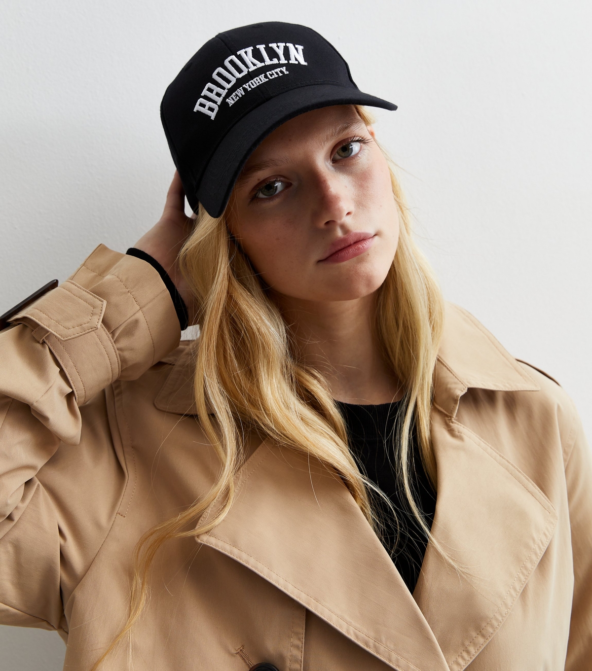 Black Brooklyn Embroidered Cap New Look