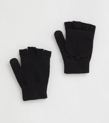 Girls Black Knit Flip Top Gloves New Look