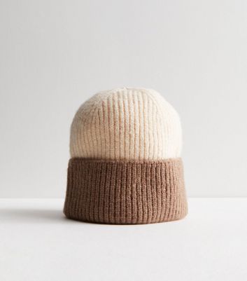 Off White Contrast Knit Beanie New Look