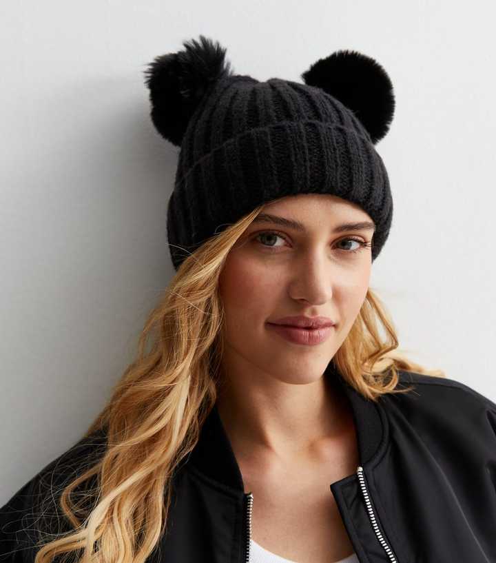 Rib-knit Hat - Black - Ladies