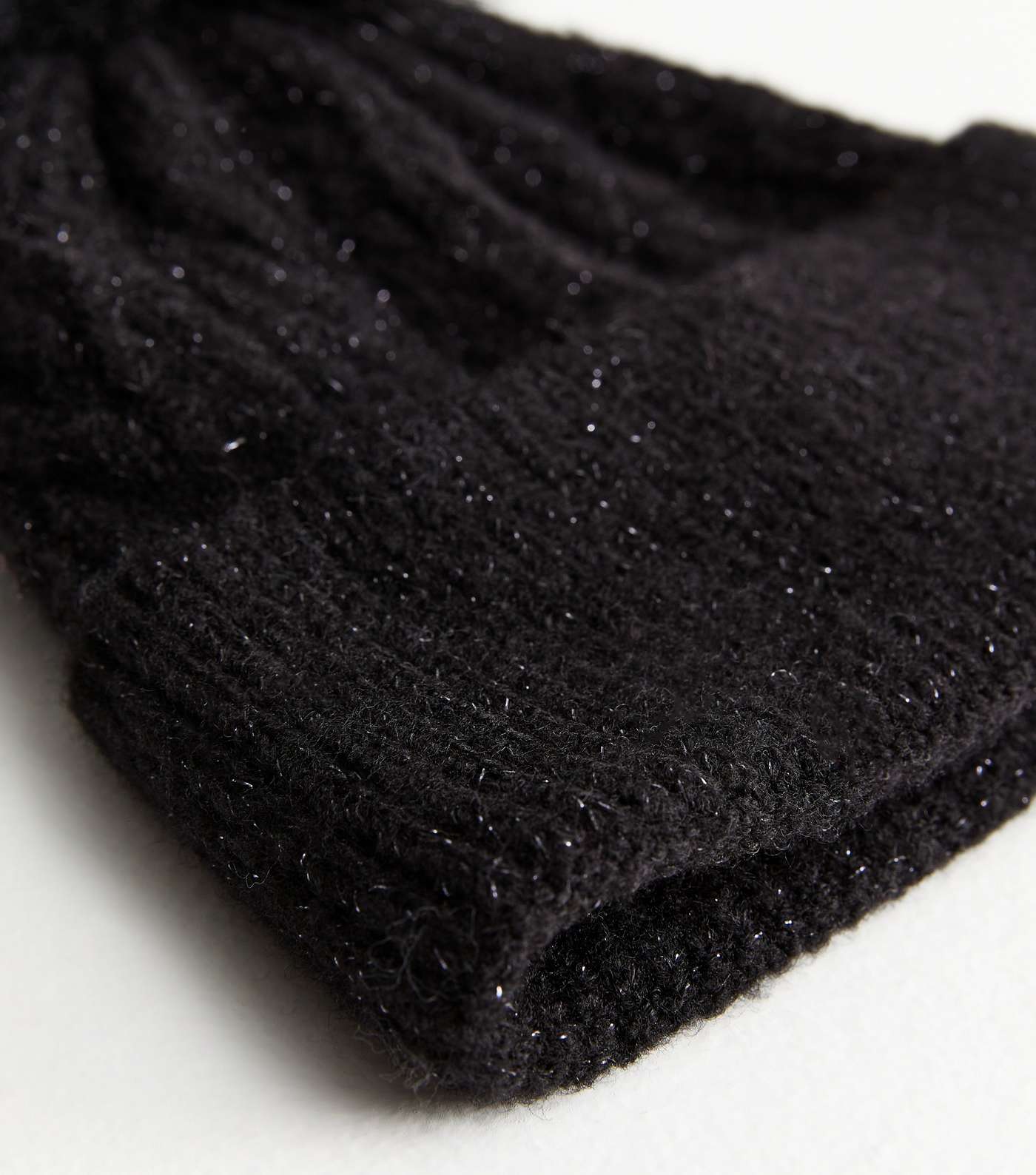 Black Glitter Knit Faux Fur Pom Pom Bobble Hat Image 3