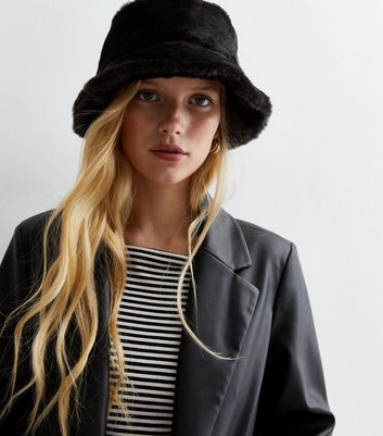 Black Faux Fur Bucket Hat New Look