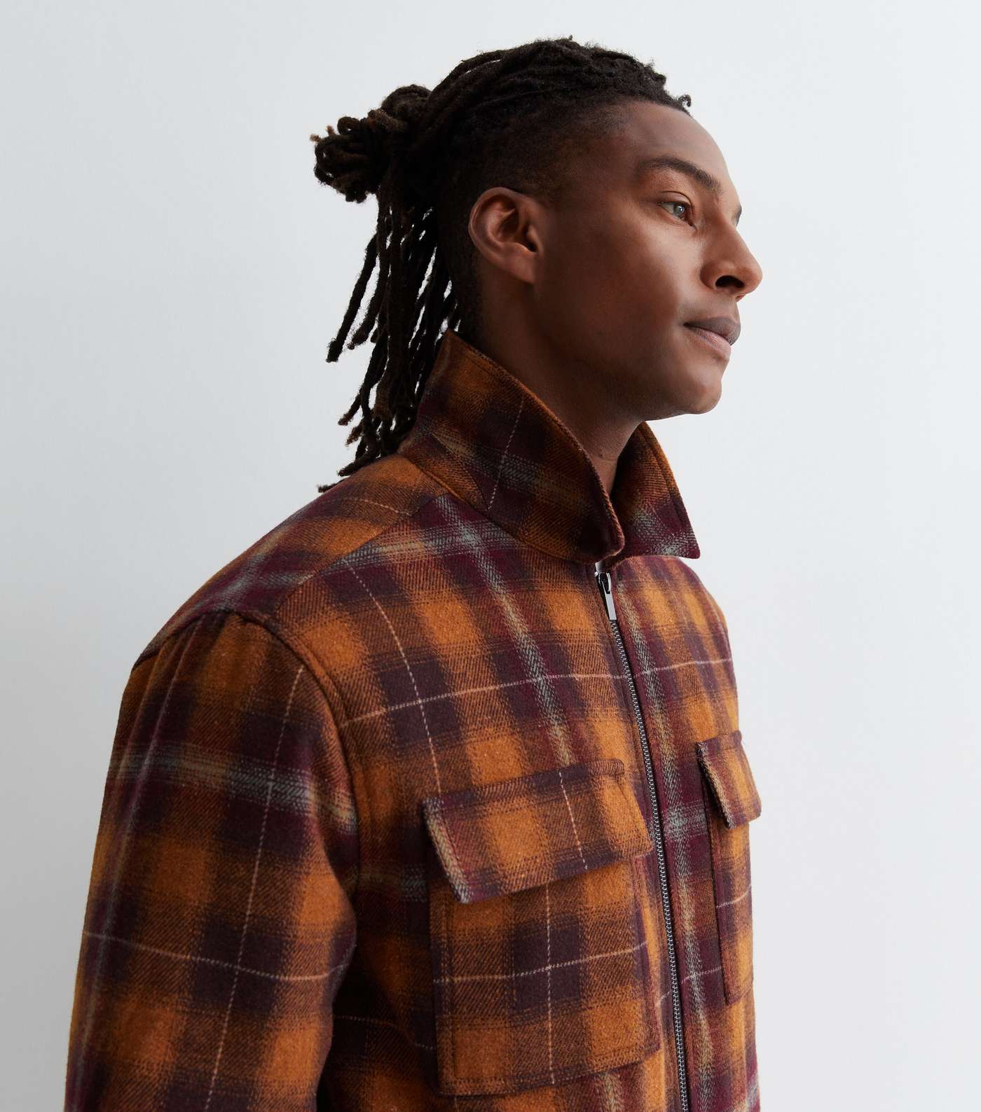 Orange Check Zip Front Relaxed Fit Overshirt Image 2