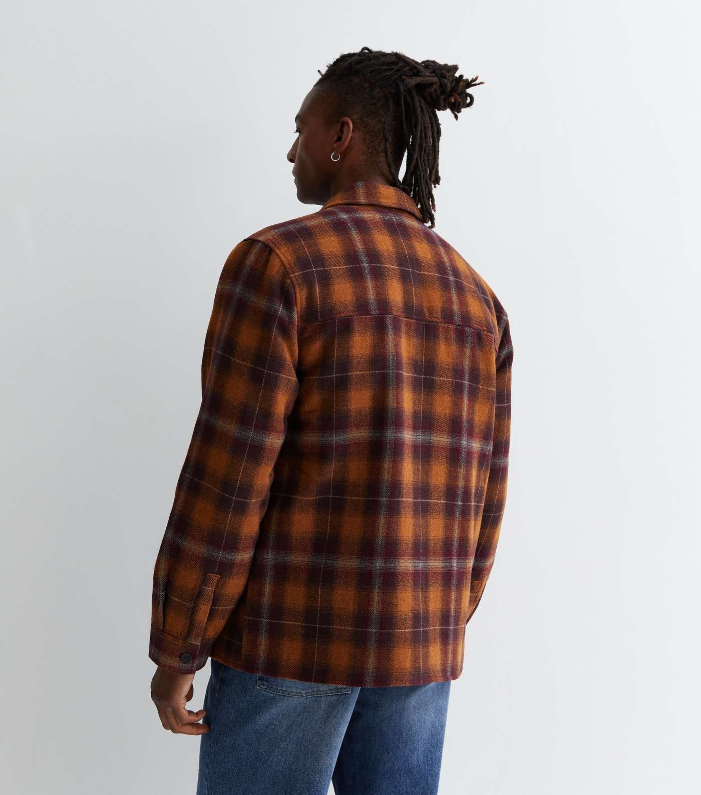 Orange Check Zip Front Relaxed Fit Overshirt Image 4