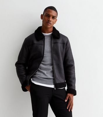 Black faux 2025 shearling jacket mens