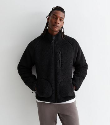 Black Borg Zip Front Jacket New Look