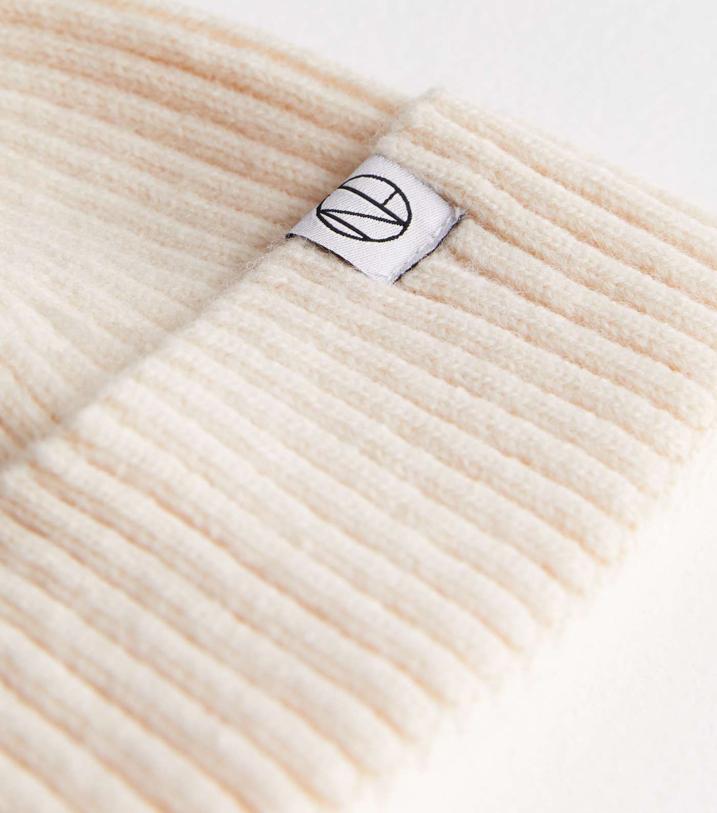Girls Cream Ribbed Knit Tab Front Beanie Image 3