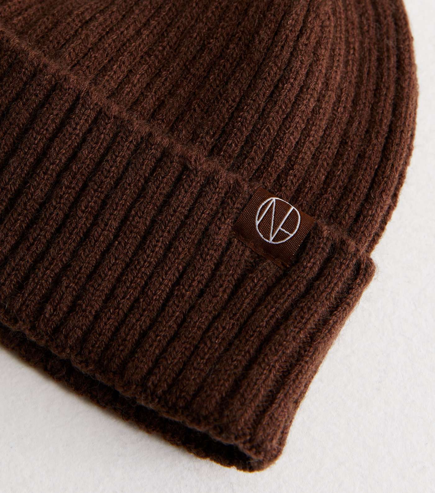 Girls Dark Brown Ribbed Knit Tab Front Beanie Image 3